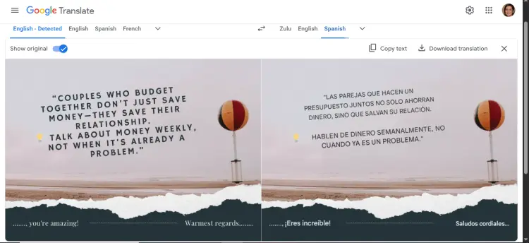 AI Google Translate 2025 translate image english to spanish