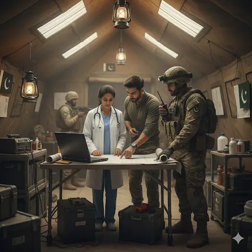 gemini 2.5 flash image (nano banana) a team is working in war field