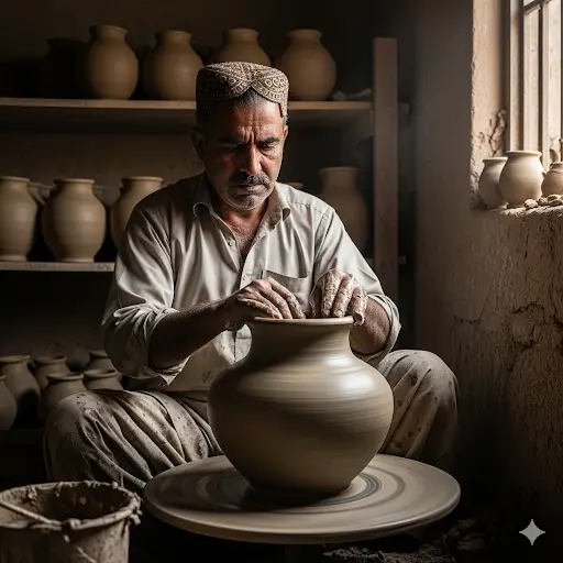 gemini 2.5 flash image (nano banana) man making pots with clay