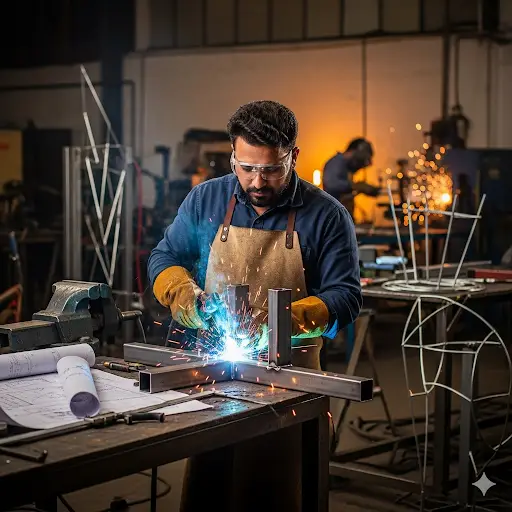 gemini 2.5 flash image (nano banana) man working with steel