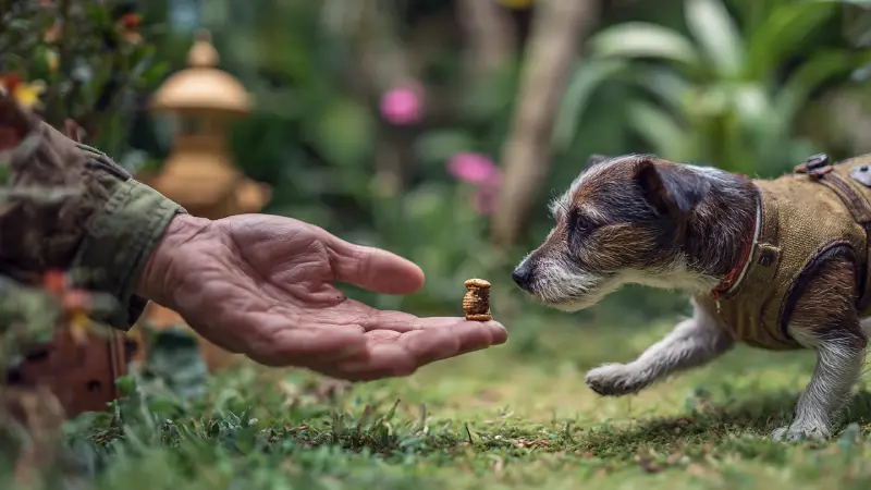 my dog is having a treat in a garden 6